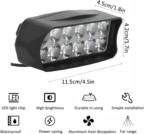 Vista 3 de Keenso Faro delantero, universal 12 V-100 V 1200 lm de alto brillo luz eléctrica bicicleta luces LED para motocicleta, bicicleta eléctrica, triciclo