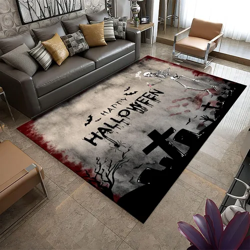 Vista 8 de Alfombra de araña negra, 3 x 4 pies, alfombra impresa en 3D de telaraña de terror, alfombra para dormitorio de niños, habitación de niños, sala