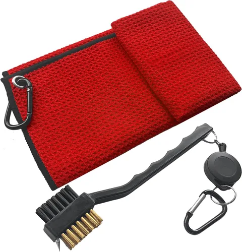 Vista 10 de ATTRACTIVE Juego de toallas de golf, toalla de golf y un cepillo de golf, toallas de microfibra con patrón de gofre, cepillos de golf con clip
