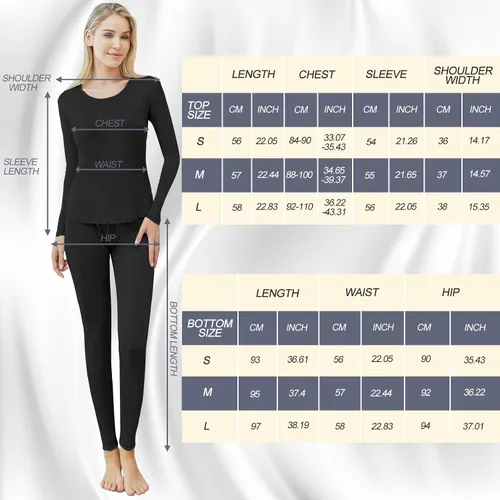 Vista 5 de Conjunto de 2 conjuntos de ropa interior térmica de seda para mujer, ropa interior larga de seda de morera, capa base, pijama de seda superior