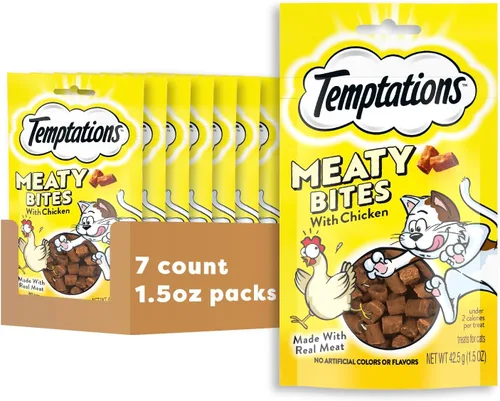 Vista 16 de Temptations Meaty Bites - Golosinas sabrosas y suaves para gatos, sabor a pollo, bolsa de 4.12 onzas