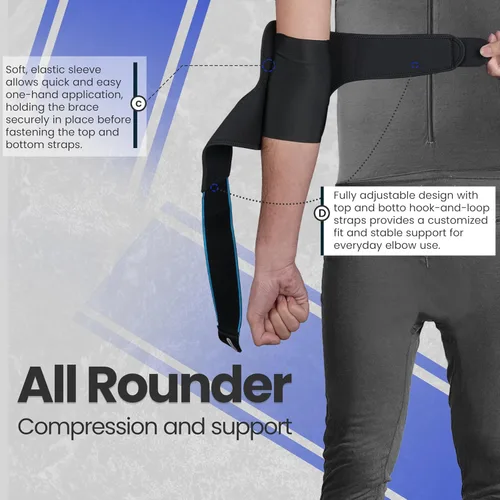 Vista 2 de Codera ajustable Manga de compresión de codo de doble correa para tendinitis, esguinces y distensiones Brazo/codo de tenis para hombres