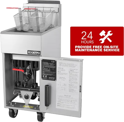 Vista 7 de EGGKITPO Freidora comercial de gas propano líquido, 3 quemadores, 90,000 BTU con certificación CSA, freidora comercial con capacidad de aceite de 40