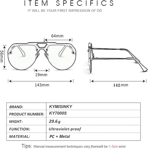Vista 6 de KYMISINKY Gafas de sol de aviador sin montura de gran tamaño para mujeres hombres medio gafas marco UV400 protección parasol sombra KY7000S