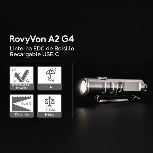 Vista 5 de RovyVon Aurora A2 G4 - Linterna de llavero brillante USB C recargable EDC, linterna de 650 lúmenes con clip magnético pequeño, función de bloqueo