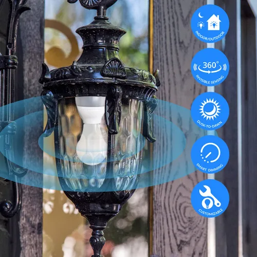 Vista 3 de Adaptador de enchufe de luz con sensor de movimiento de radar inteligente, complemento atornillado E26/E27, del atardecer al amanecer, radar