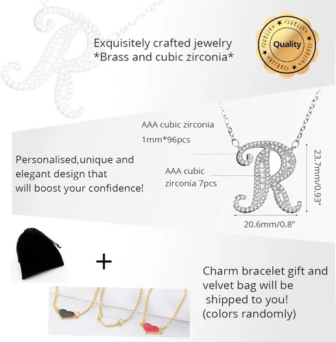 Vista 7 de Uloveido - Collar con colgante de letra A-Z, chapado en oro blanco, para mujeres, niñas, niños, mamá amiga con circonita cúbica y cristales CZ NL025