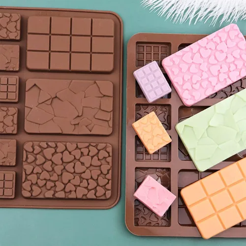 Vista 5 de ROTADM - Juego de moldes de silicona para chocolate con forma mixta, 3 piezas de mini gofre, corazón y barra cuadrada para barras de proteínas