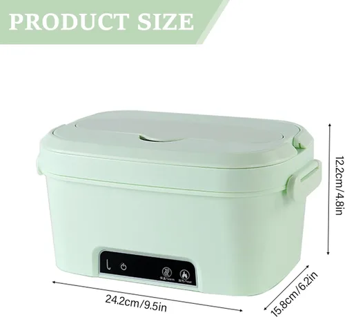 Vista 5 de Fiambrera eléctrica inalámbrica, lonchera calentada de 1.5 L con batería de 7800 mAh, calentador de alimentos portátil verde para oficina