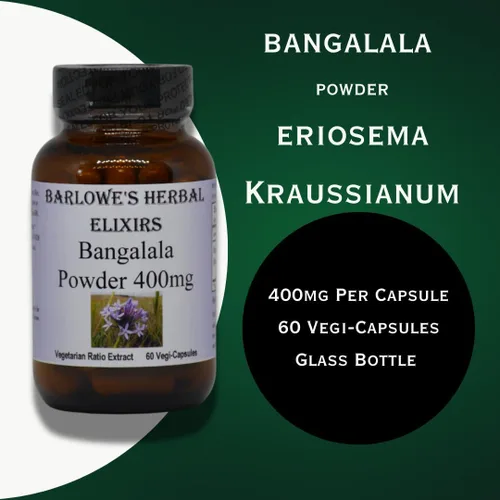 Vista 3 de Barlowe's Herbal Elixirs Bangalala (Eriosema Kraussianum) Cápsulas en polvo 400 mg por cápsula Hierba de vitalidad masculina sudafricana 60