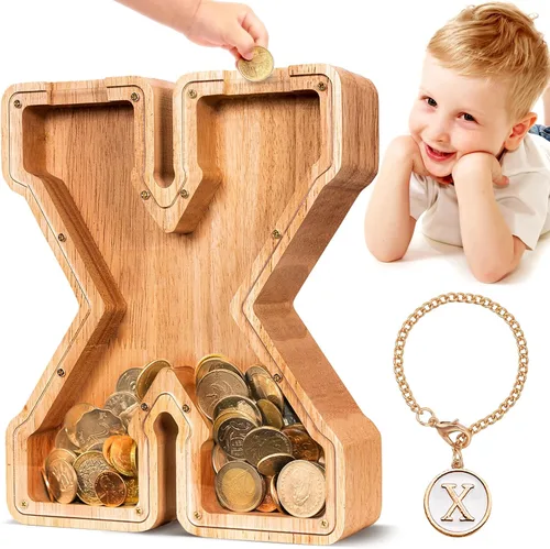 Vista 12 de SummiDate Alcancía de madera de letra para niños y niñas, Alfabeto, personalizada, regalo de cumpleaños y pascua para niños (A)