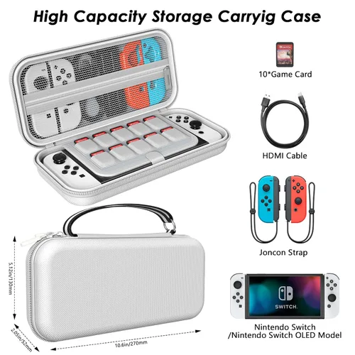 Vista 4 de Mooroer Funda de transporte para Switch compatible con consola Nintendo SwitchSwitch OLED, funda protectora blanca dura portátil para interruptor