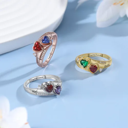 Vista 6 de Anillos de promesa de piedras natales de imitación personalizados para ella, nombres grabados, anillos de compromiso, regalos de dama de honor