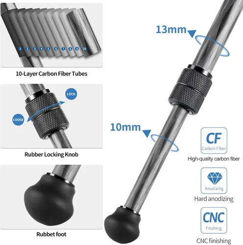 Vista 2 de CAVIX Mini trípode de viaje con cabezal esférico de 360° ligero trípode compacto de fibra de carbono para cámara