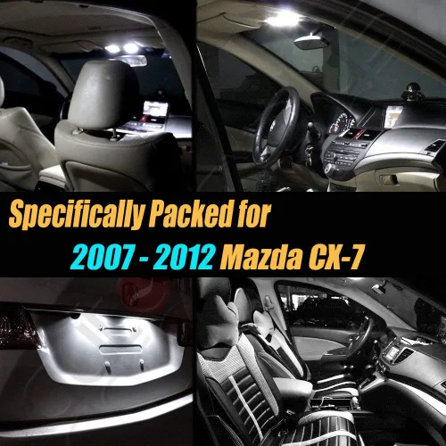 Vista 2 de Paquete de 8 bombillas LED para interior de automóvil, color blanco superblanco, 6000 K, compatible con Mazda CX-7 2007-2012