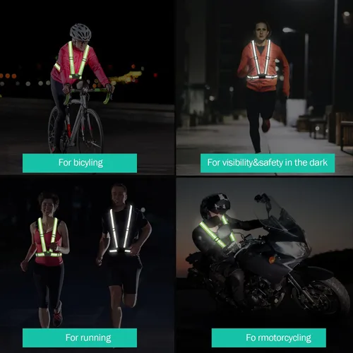 Vista 6 de Chaleco reflectante para correr, correas reflectantes, chaleco de seguridad de alta visibilidad para correr de noche, ciclismo, motocicleta, chaleco