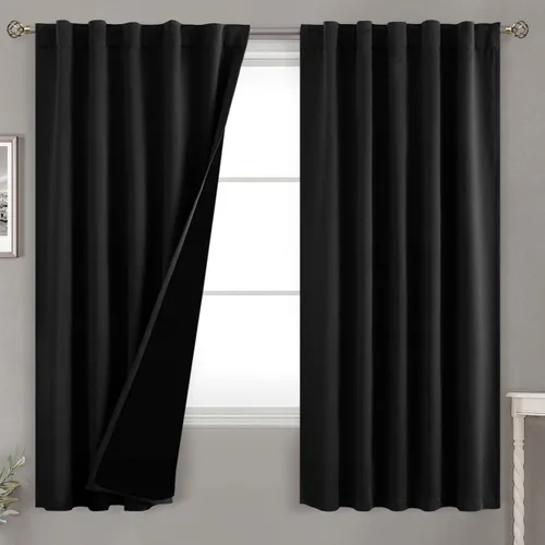 Vista 147 de BGment Cortinas 100% opacas beige de 63 pulgadas de largo con forro aislante térmico, bolsillo para varilla y lengüeta trasera de doble capa