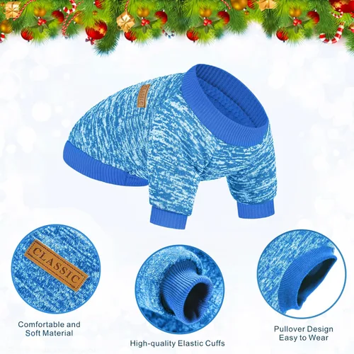 Vista 4 de 2 piezas de suéter clásico de punto para perro Idepet, abrigo de forro polar para perros pequeños y medianos, ropa cálida para perros y gatos