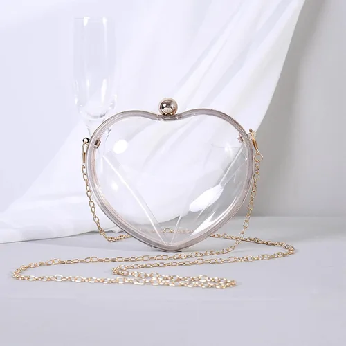 Vista 8 de LAKSMI Bolsos de mano de noche de acrílico transparente para mujer, con forma de corazón, lindo bolso con correa de cadena