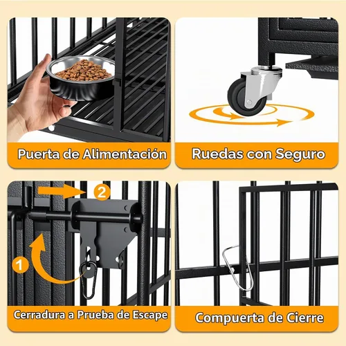 Vista 7 de EZ4ENCE Jaula de Metal para Perros de 42/48/54 Pulgadas para Perros Grandes, Jaula Resistente para Perros de Interior con Panel Divisor, Ruedas