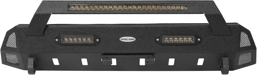 Vista 6 de Parachoques delantero Tacoma Stubby con barra de luz LED de 72 W y soporte de placa de matrícula de acero con textura compatible con camioneta