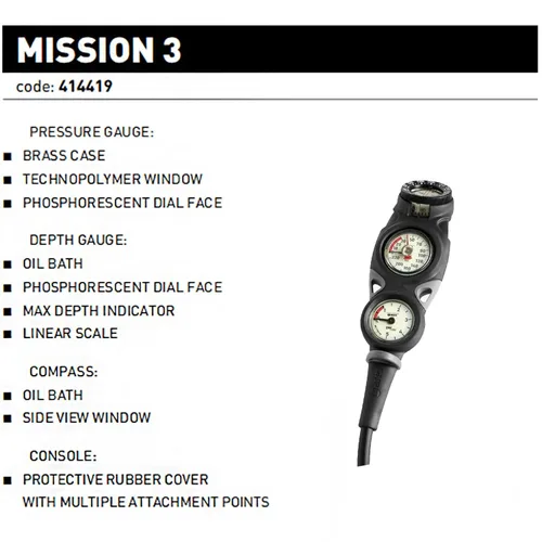 Vista 5 de MARES Mission 3 Consola analógica – Consola triple compacta y duradera con manómetro, medidor de profundidad analógico y brújula, EE. UU