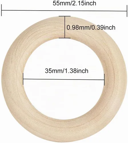 Vista 2 de 100 anillos de madera para manualidades de 2.2 pulgadas/2.165 in, anillos de madera maciza natural sin terminar, círculos de madera lisa