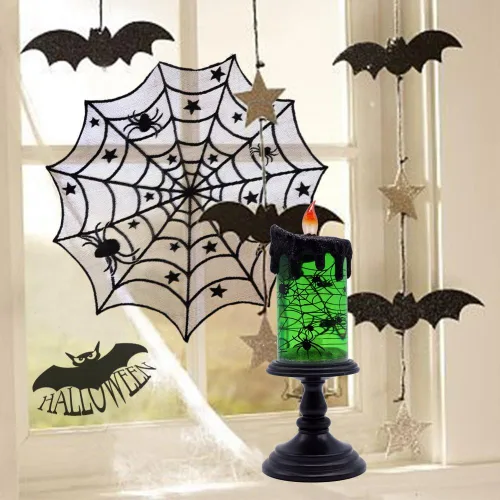 Vista 3 de Eldnacele Velas de Globo de Nieve de Halloween Lámpara Iluminada, Operada con Batería Vela Giratoria Espeluznante de Tornado de Agua Brillante Sin
