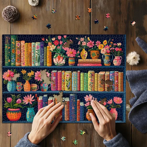 Vista 4 de Rompecabezas de Libro en Flor de Jigsaw 1000 Piezas, Rompecabezas de Páginas de Flores Silvestres de PICKFORU, Rompecabezas Floral de Plantas Libros