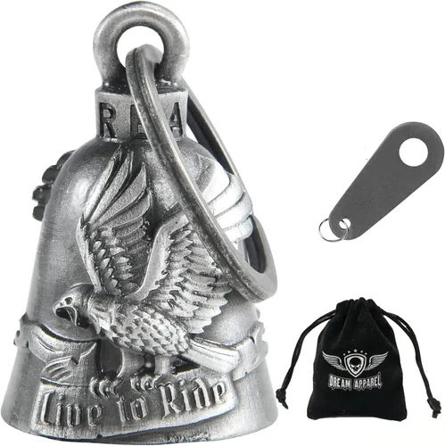 Vista 50 de Dream Apparel Campanas de motocicleta para motociclistas, accesorios de campanas pesadas y llavero para la suerte