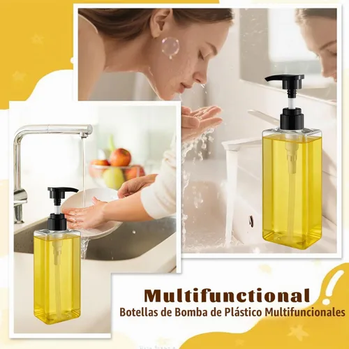 Vista 4 de 4 botellas de plástico de 16.9 fl oz/17 onzas, dispensador de jabón de baño, botella vacía recargable para champú, botella para acondicionador