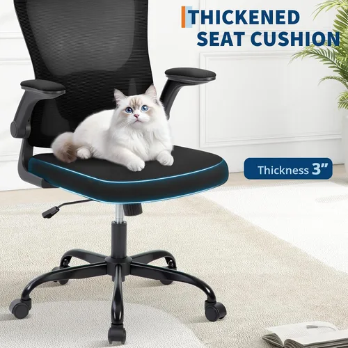Vista 4 de Silla de oficina con reposabrazos 2D ajustable, silla de escritorio de malla con soporte lumbar 2D, silla de escritorio ejecutiva para computadora