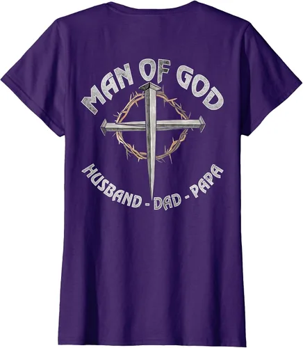 Vista 16 de Man of God Husband Dad Papa Christian Fathers Day (On Back) T-Shirt Asphalt Grey