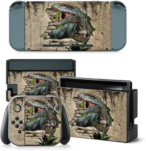 Vista 2 de ZOOMHITSKINS Compatible con Nintendo Switch Skin Cover Animal Jurassic World T-Rex Dinosaurio Viejo Monstruo Parque Hojas Selva 3M Adhesivo Adhesivo