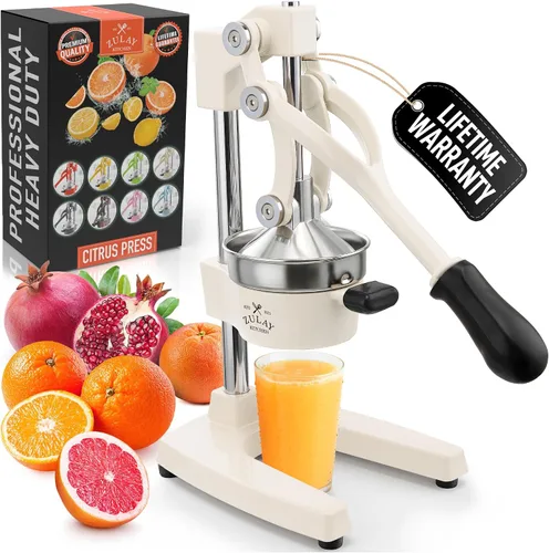 Vista 30 de Zulay Kitchen Exprimidor de hierro fundido, exprimidor manual resistente con coladores desmontables para una fácil limpieza, prensa de jugo