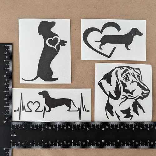 Vista 4 de Paquete de 4 calcomanías de perro salchicha: mendicidad de perro salchicha, latido del corazón de perro Weiner, corazón de perro salchicha, Negro