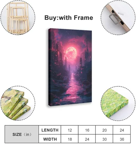 Vista 2 de Synthwave Neon City Print – Retro Sci-Fi Digital Art – Modern Vibrant Wall Decoration Modern Wall Prints Abstract Geometric Minimalist Art Framed