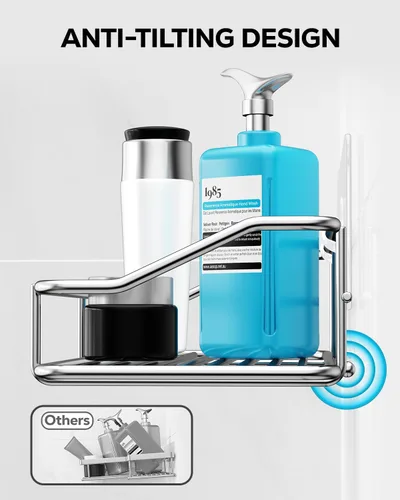 Vista 7 de Nieifi - Estante adhesivo para ducha con estantes de almacenamiento sin perforación de acero inoxidable con ganchos para baño, lavabo, aseo