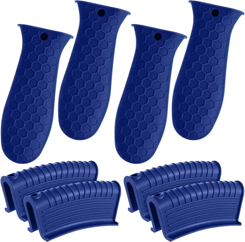 Vista 14 de Patelai Juego de 8 piezas de soportes para ollas de silicona, cubierta para mango de hierro fundido, resistente al calor, soportes para mango