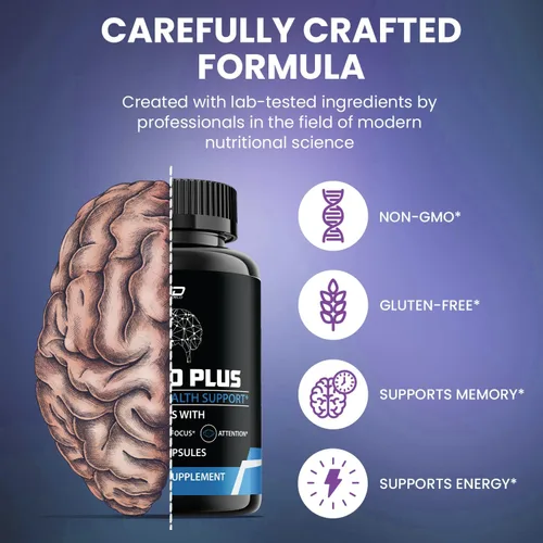 Vista 4 de Suplemento cerebral Neuro Plus, NeuroPlus para fórmula de memoria, Nero Plus PQQ para reducir los efectos negativos de la niebla cerebral, función