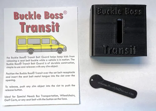 Vista 3 de Transit – Protector de cinturón de seguridad para cinturones de botones frontales – Compatible con autobuses escolares, sillas de ruedas, carritos