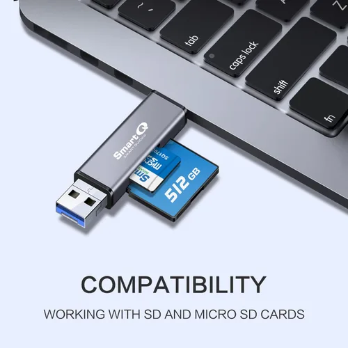 Vista 3 de SmartQ C350TL Lector de tarjetas SD para iPhone/Android, USB C 3.0 y USB A 2.0 adaptador de tarjeta de memoria súper velocidad para PC, portátil