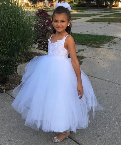 Vista 5 de Plwedding Vestido de niña de las flores con encaje y tul, para fiesta y primera Comunión