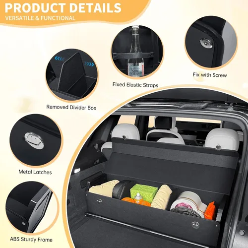 Vista 4 de Organizador de maletero para SUV, organizador plegable de cuero para maletero de automóvil con tapa, almacenamiento de automóvil para sedanes, Negro