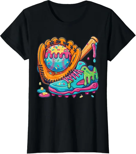 Vista 16 de Ice Cream Drip Baseball Stuff Baseball Drip For Boys Youth T-Shirt, Negro -, Pequeña