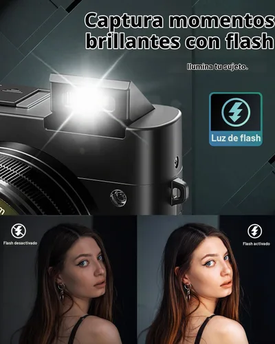 Vista 6 de Cámara digital 4K para fotografía, cámara de video de enfoque automático de 64 MP para YouTube con lente selfie, cámara de video compacta de viaje