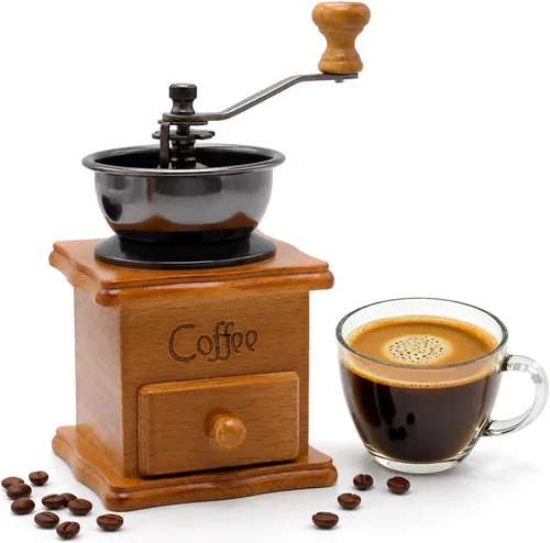 Vista 11 de Molino manual de granos de café, molino de café, manual con manivela de rueda de hierro y cuerpo de madera, molinillo de café de cerámica para uso