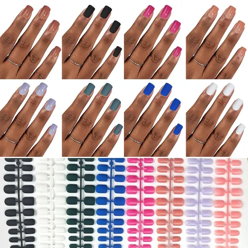 Vista 11 de Paquete de 6 uñas postizas a presión con forma de almendra media, uñas postizas acrílicas de cobertura completa con diseños de cromo rosa francés