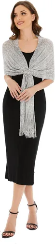 Vista 6 de Chales metálicos brillantes y envolturas con hebilla, para vestidos de noche, fiestas, bodas, novias, damas de honor
