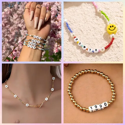 Vista 4 de 300 piezas de cuentas de número 0 redondas de 4x7mm, cuentas de número acrílico individual para hacer pulseras con dijes